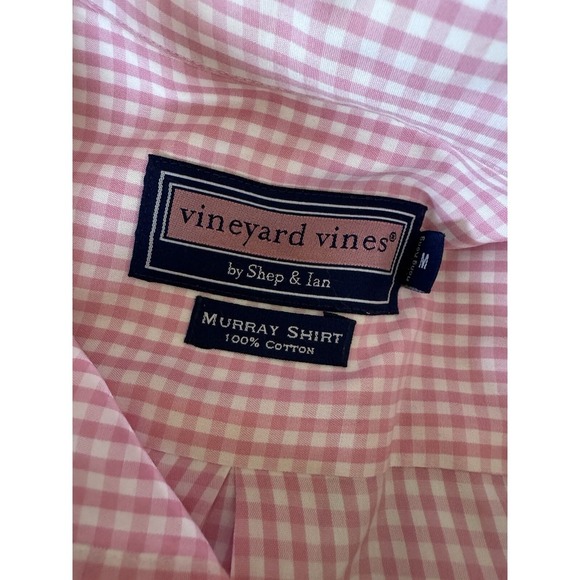 Vineyard Vines Whale Shirt Mens Medium Pink  Gingham Check Button Down Shirt EUC - Picture 4 of 12